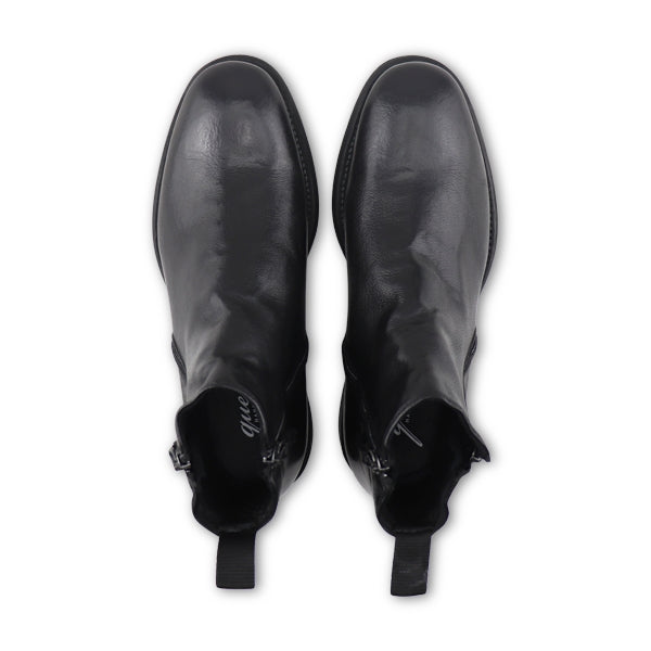 Black Buffalo Leather Zip Ankle Boot