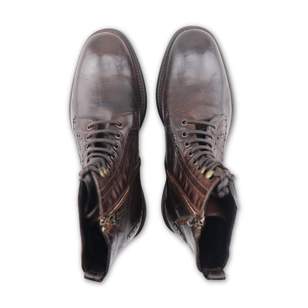 Brown buffalo leather ankle boots