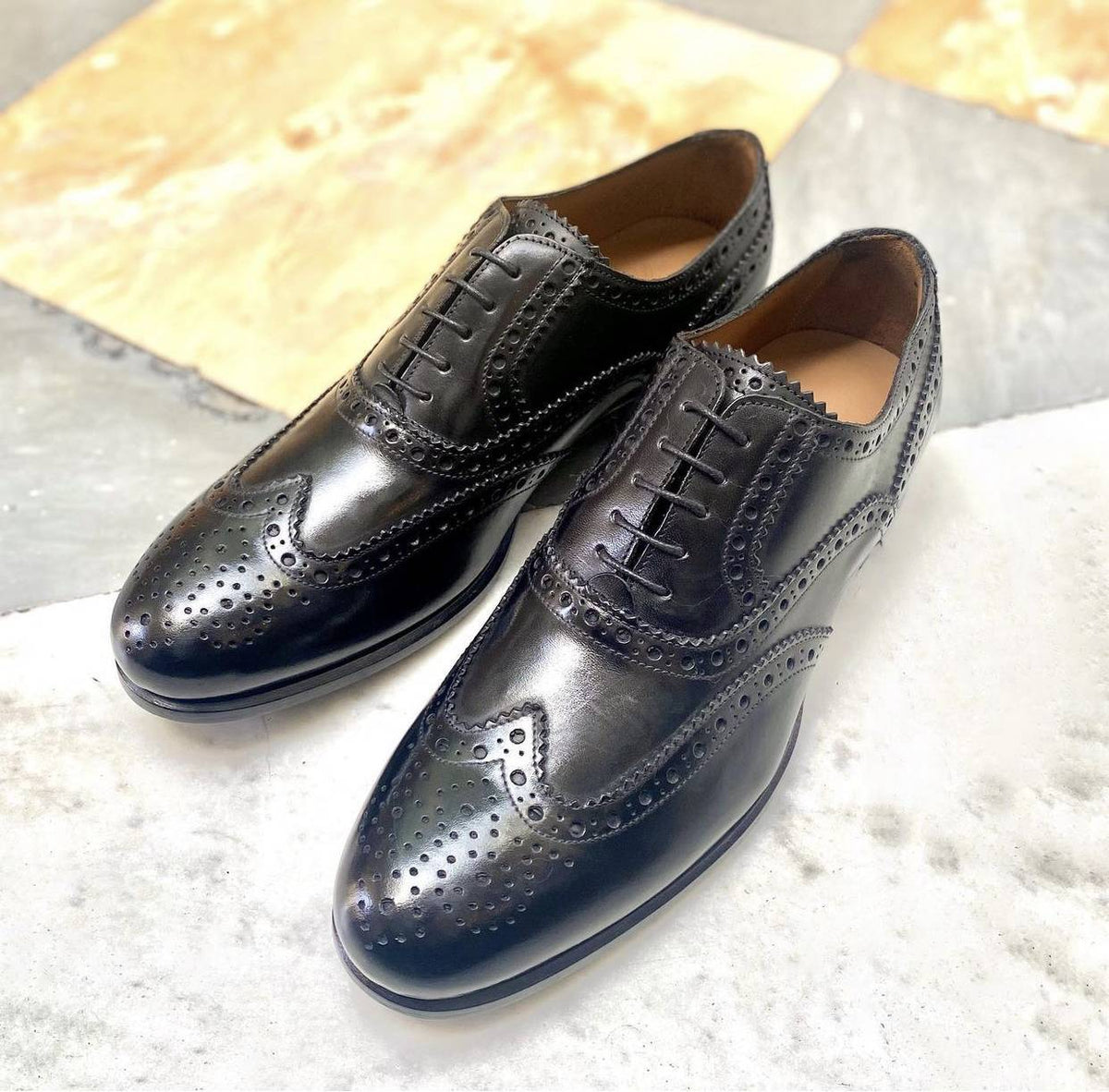 Scarpe Uomo Francesina Inglese Vera Pelle Lucida Nera Made In Italy - 4