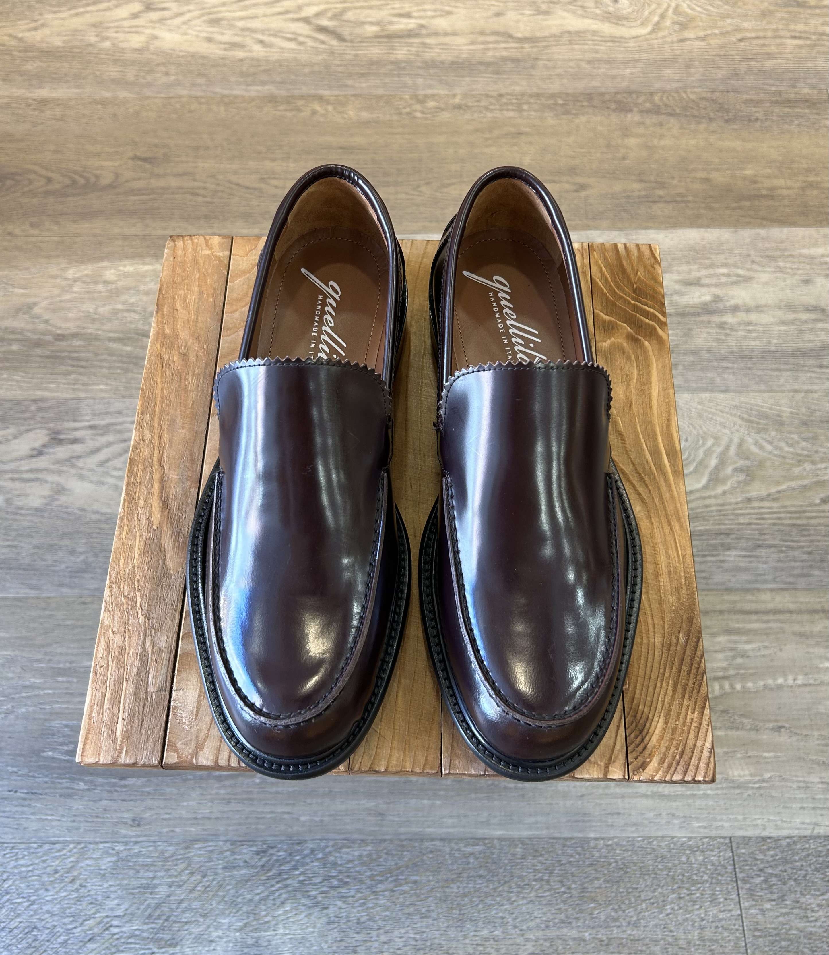 Burgundy brushed leather loafers