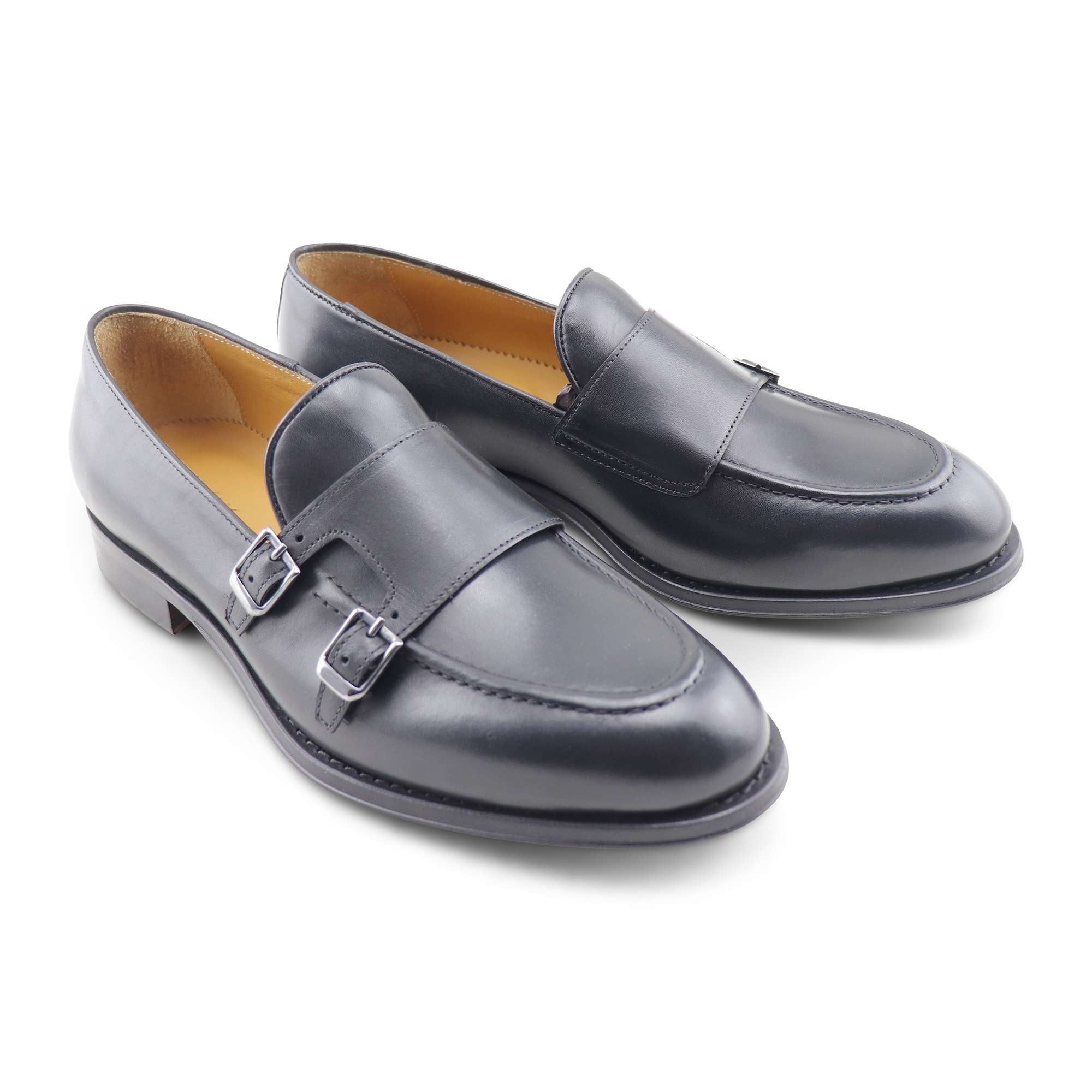 Doppia fibbia nera in pelle