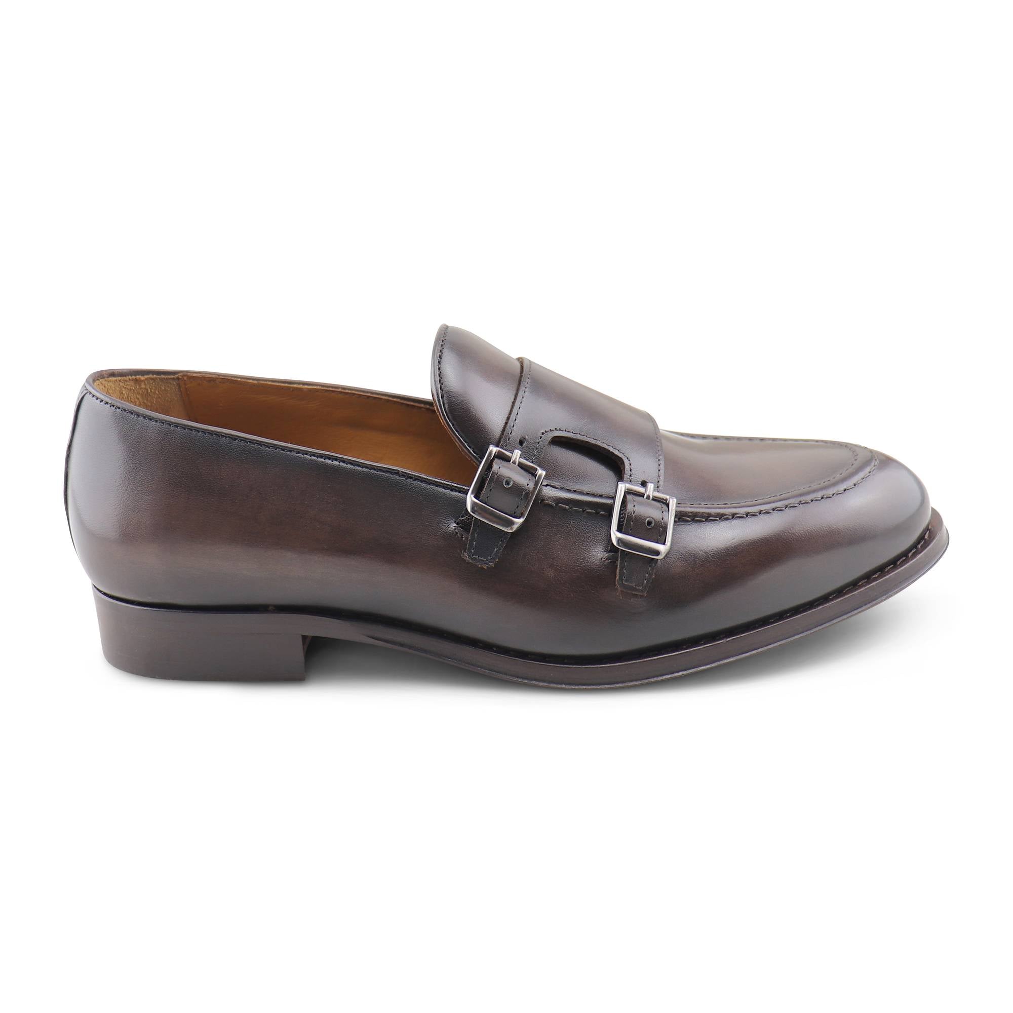 Doppia fibbia testa di moro in pelle