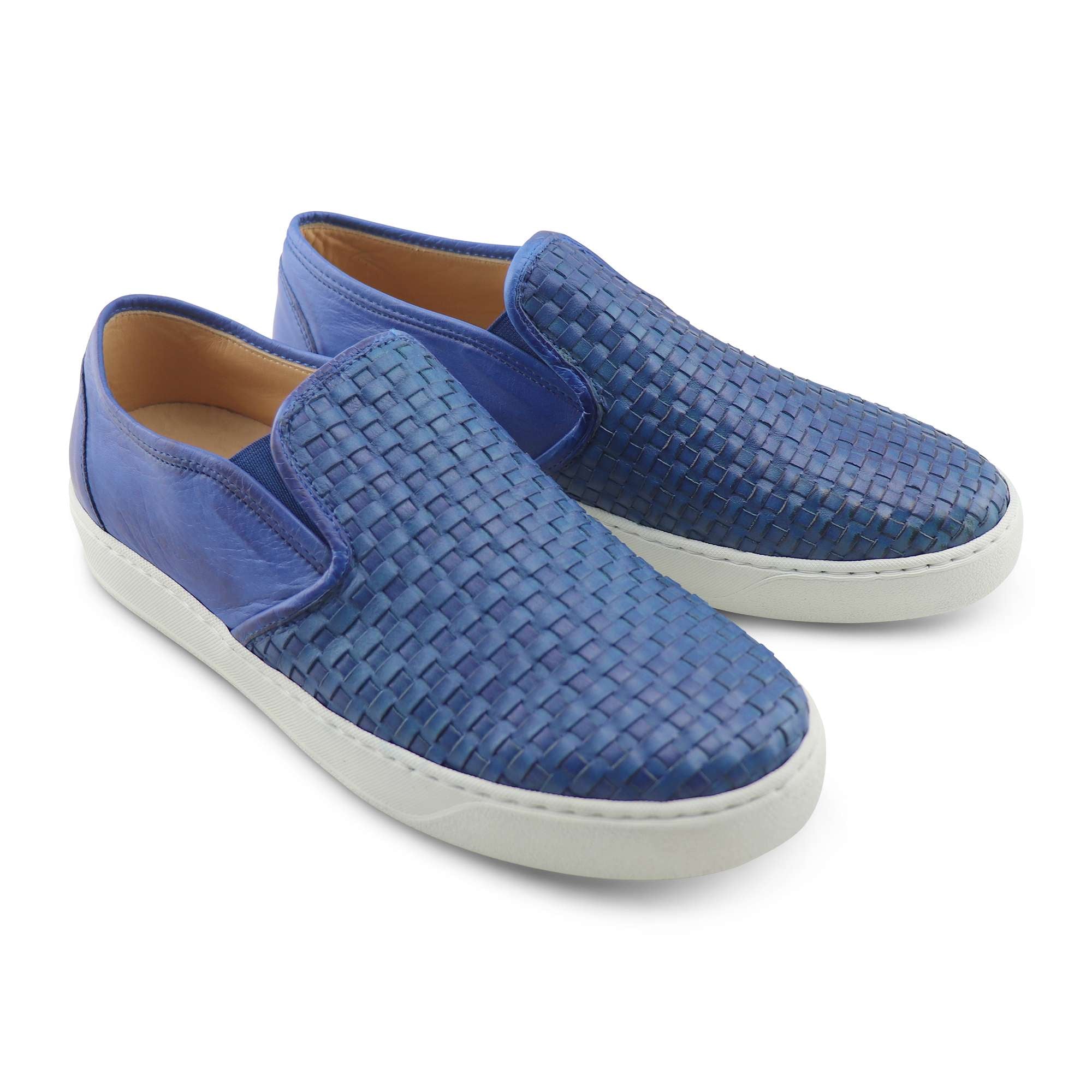 Sneakers in pelle intrecciata bluette