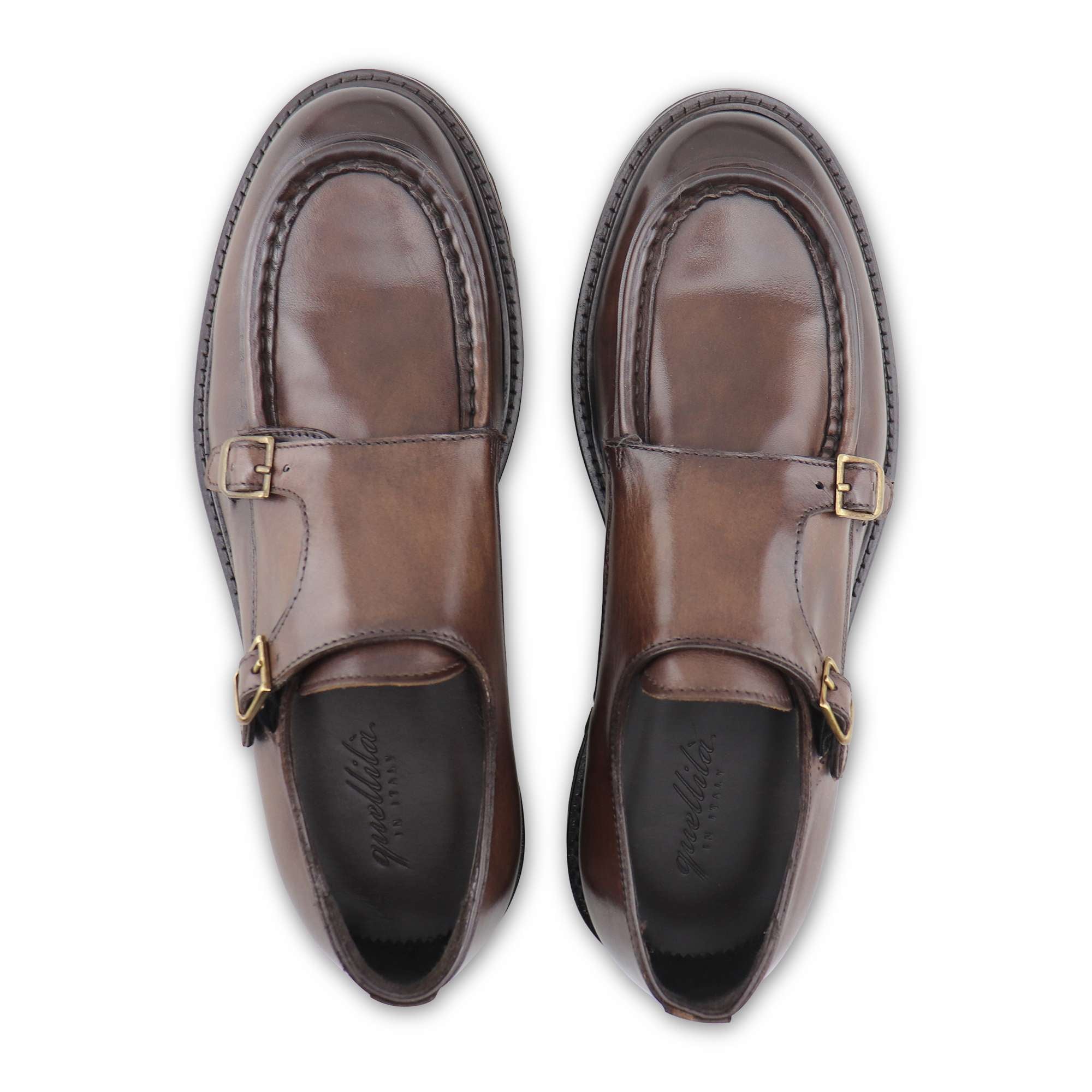 Double buckle dark brown leather 