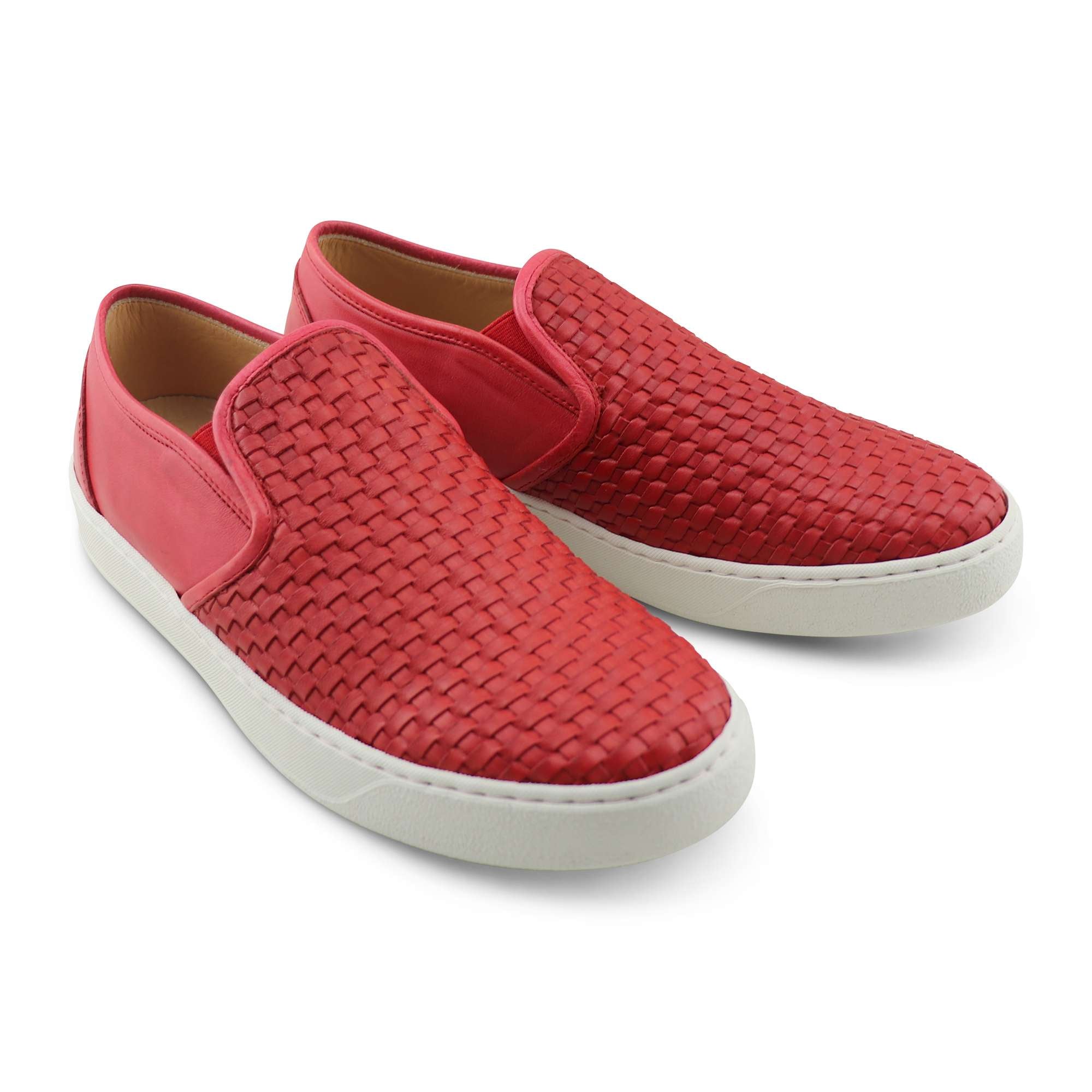 Sneakers in pelle intrecciata rossa