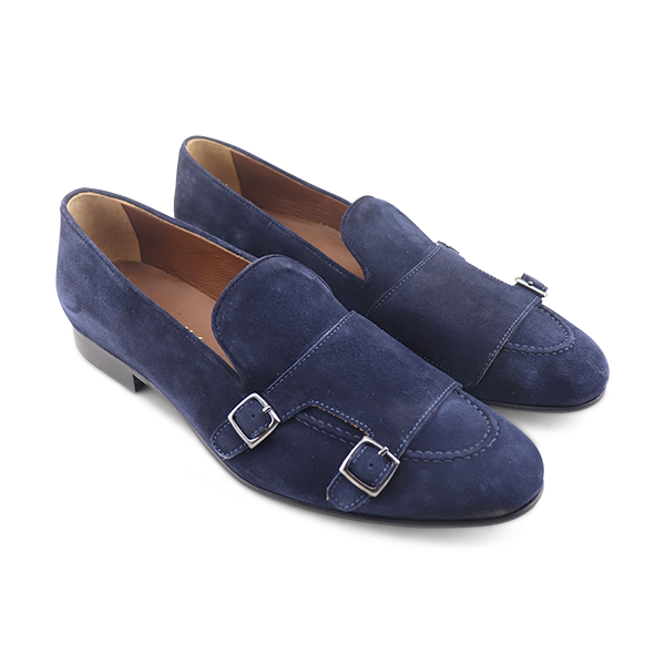 Chaussons à boucle en daim bleu