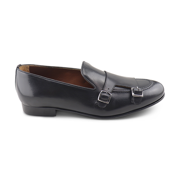 Black leather buckle slippers