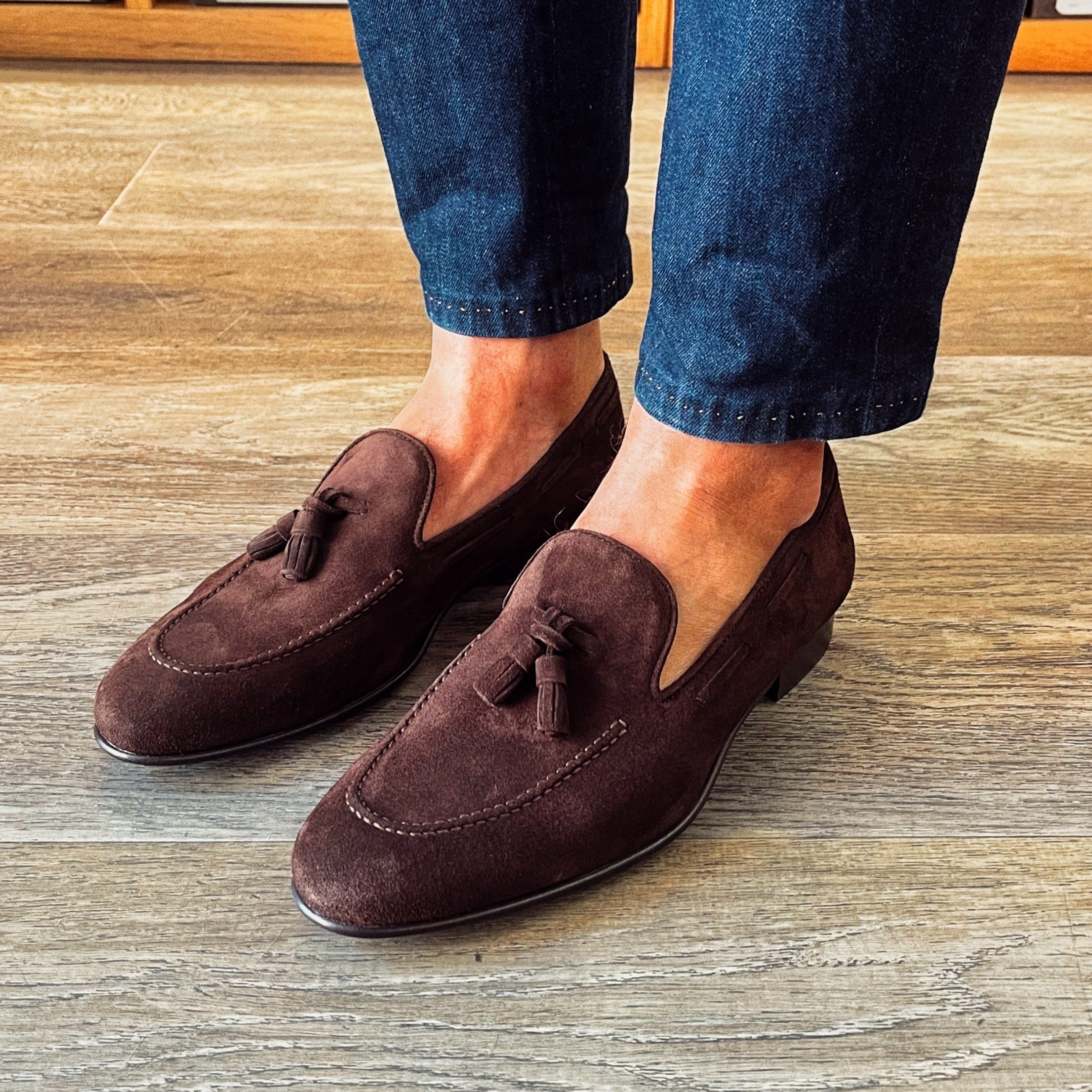 Dark brown suede slippers