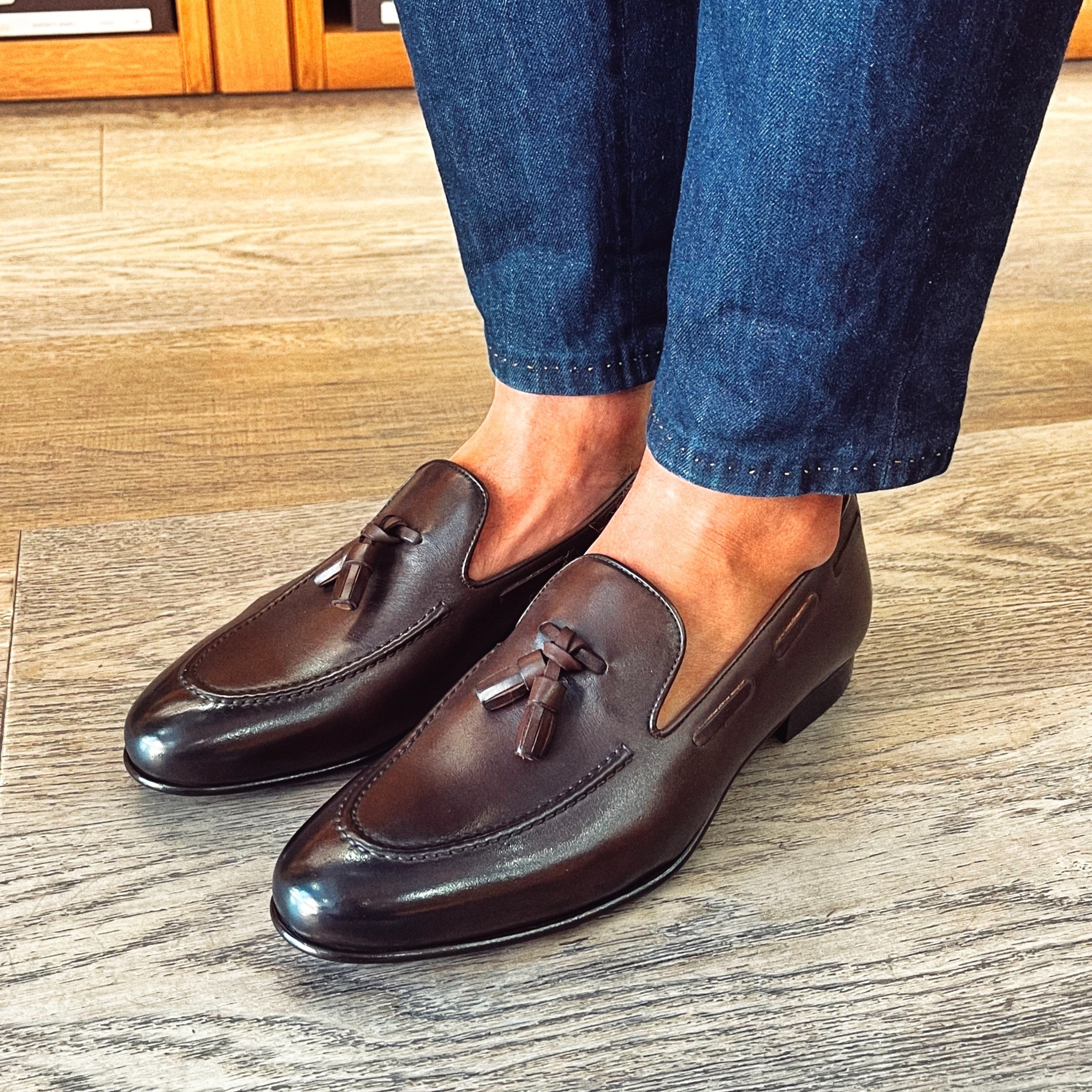 Dark brown leather slippers