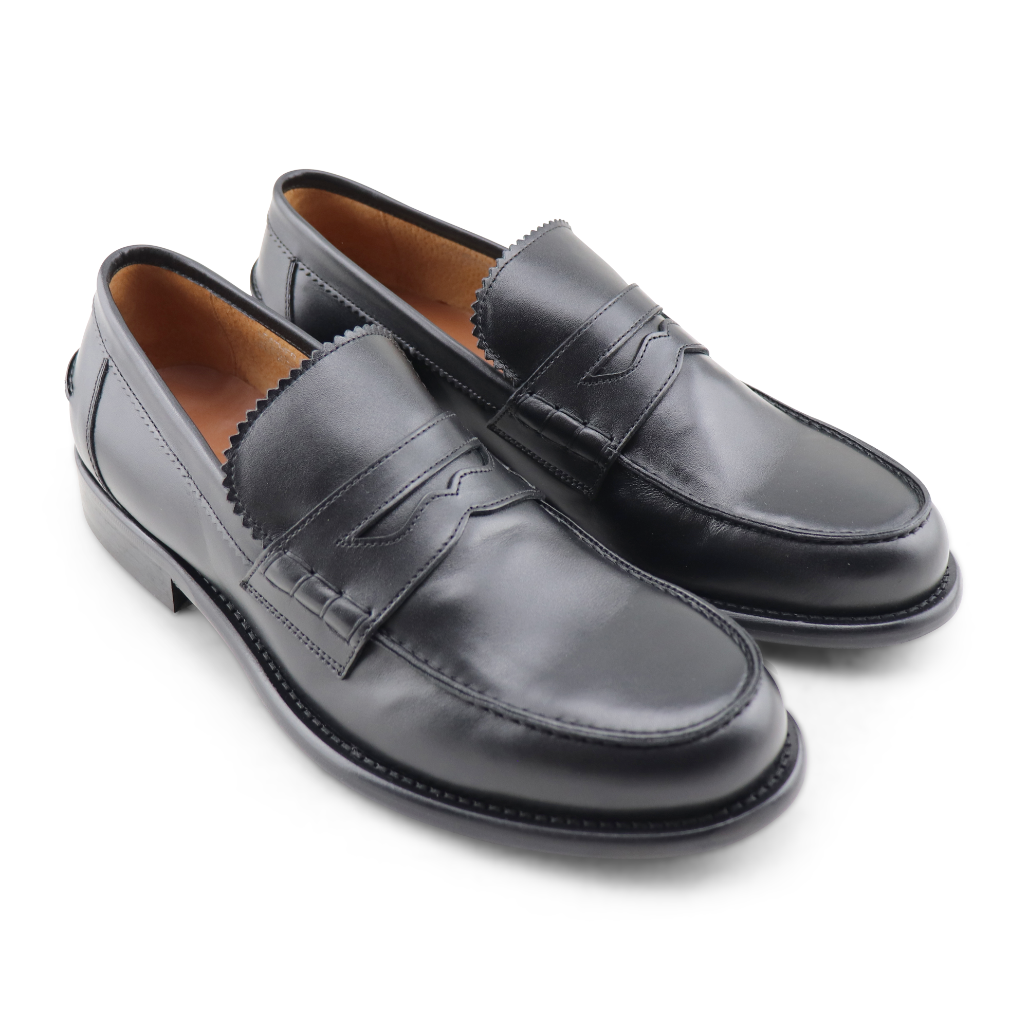 Black leather loafers
