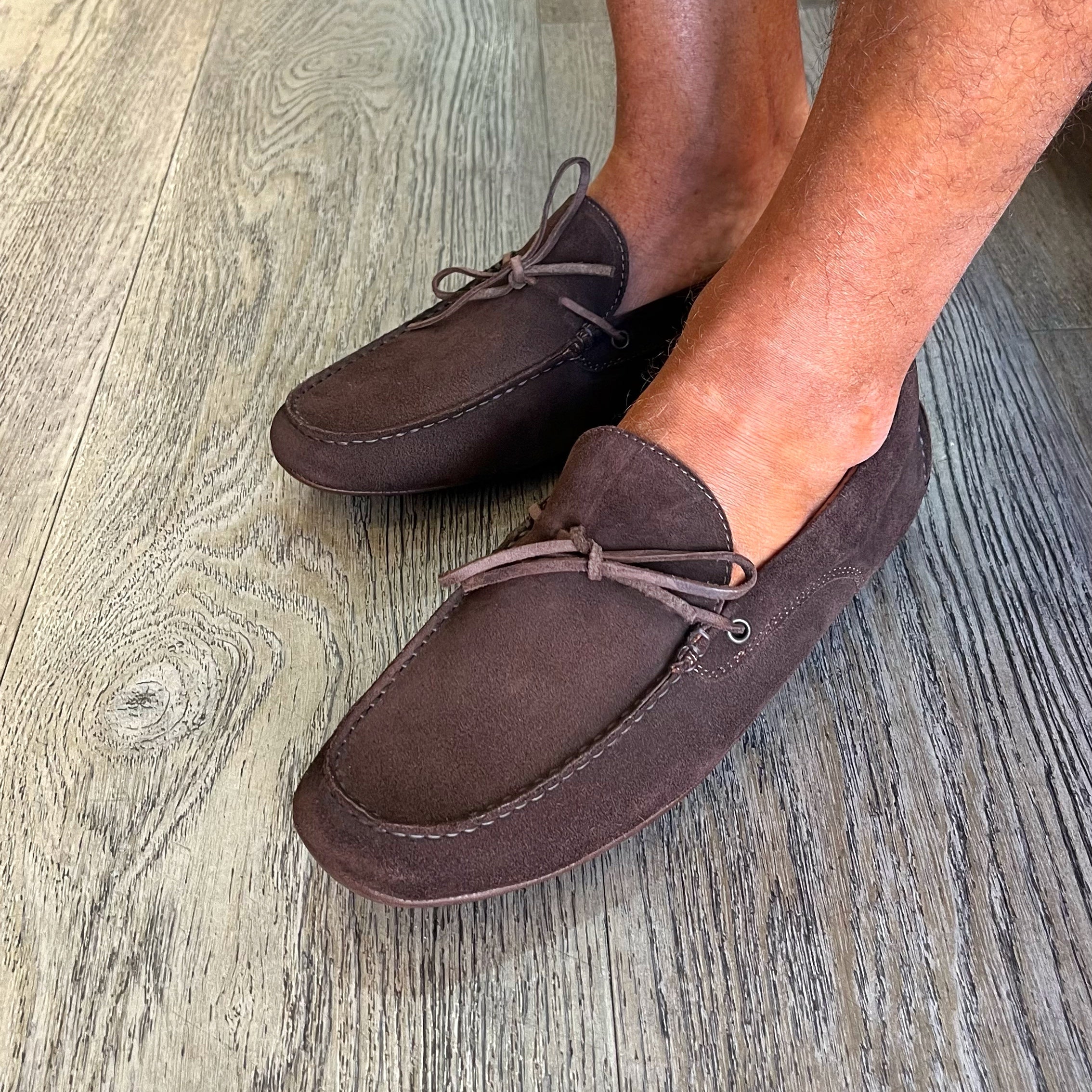 Dark brown suede driving shoes