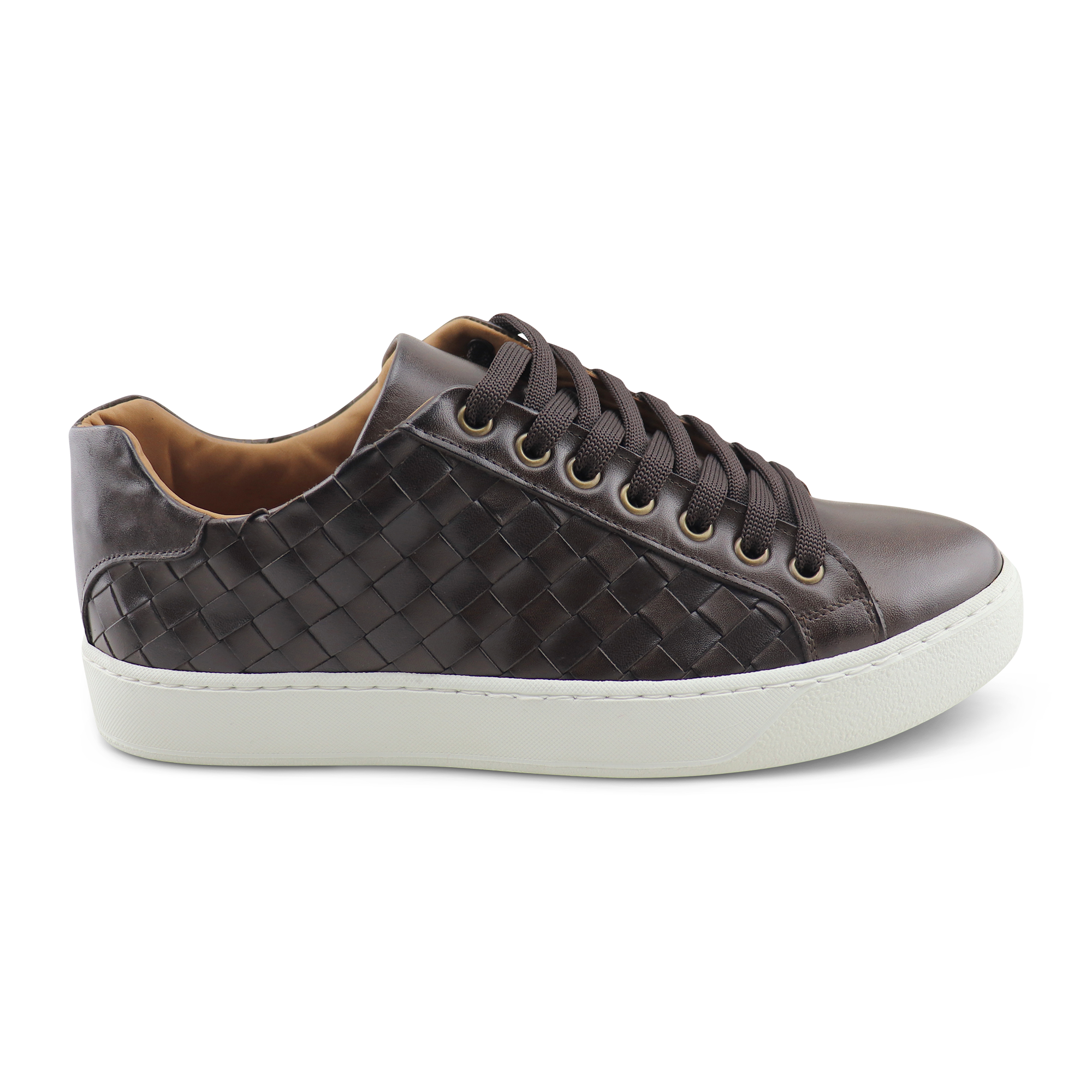 Dark brown woven leather sneakers