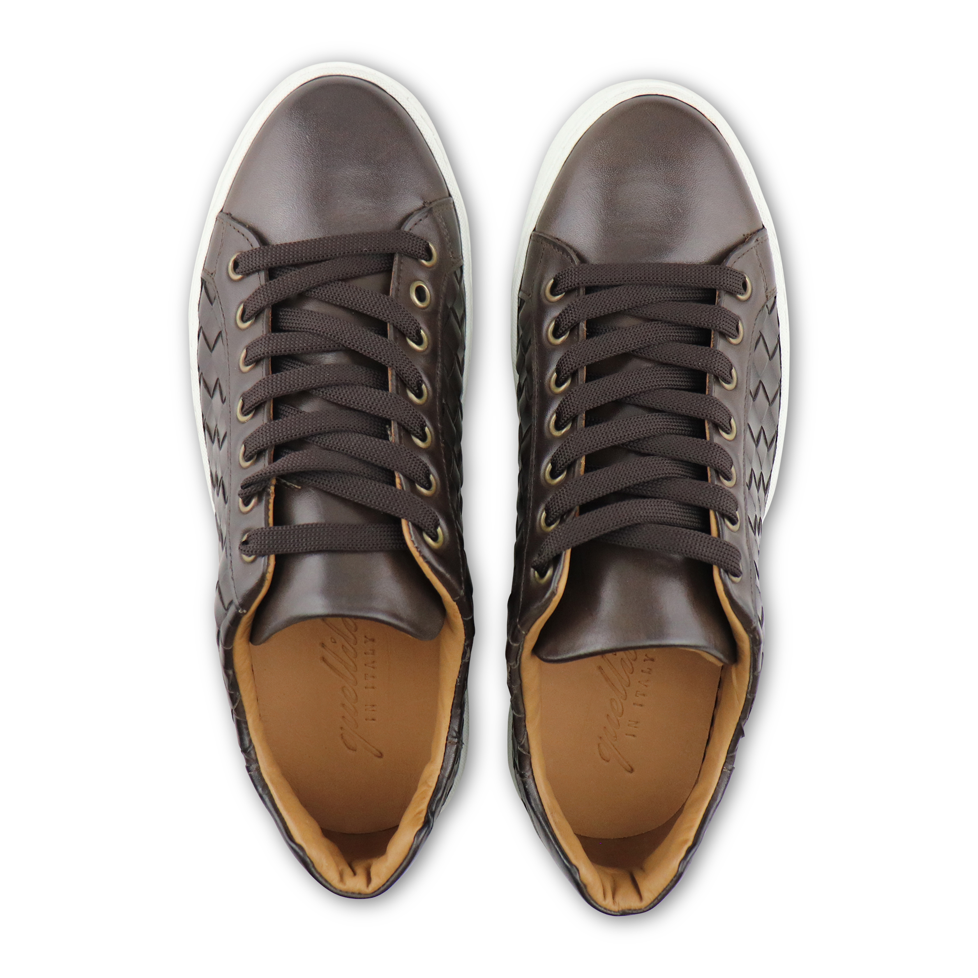 Dark brown woven leather sneakers