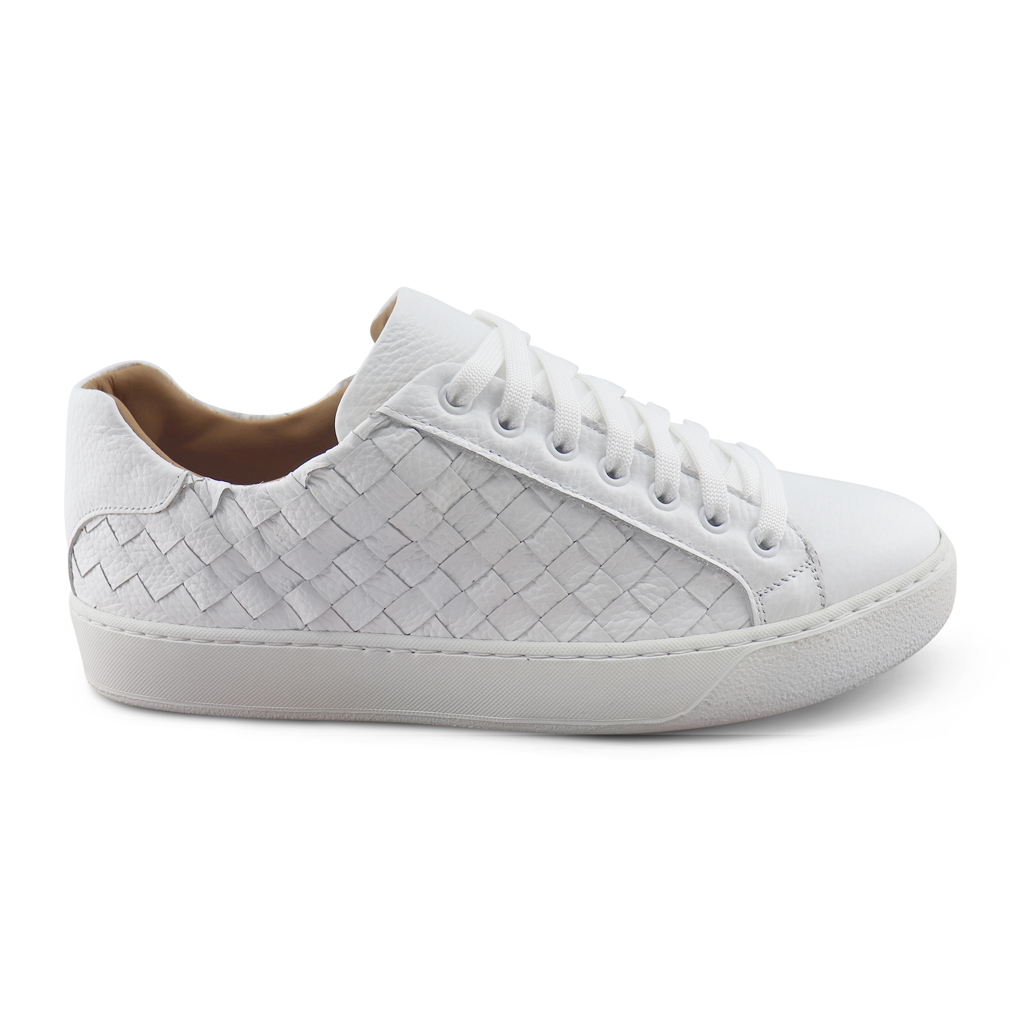 Sneakers bianca in pelle intrecciata