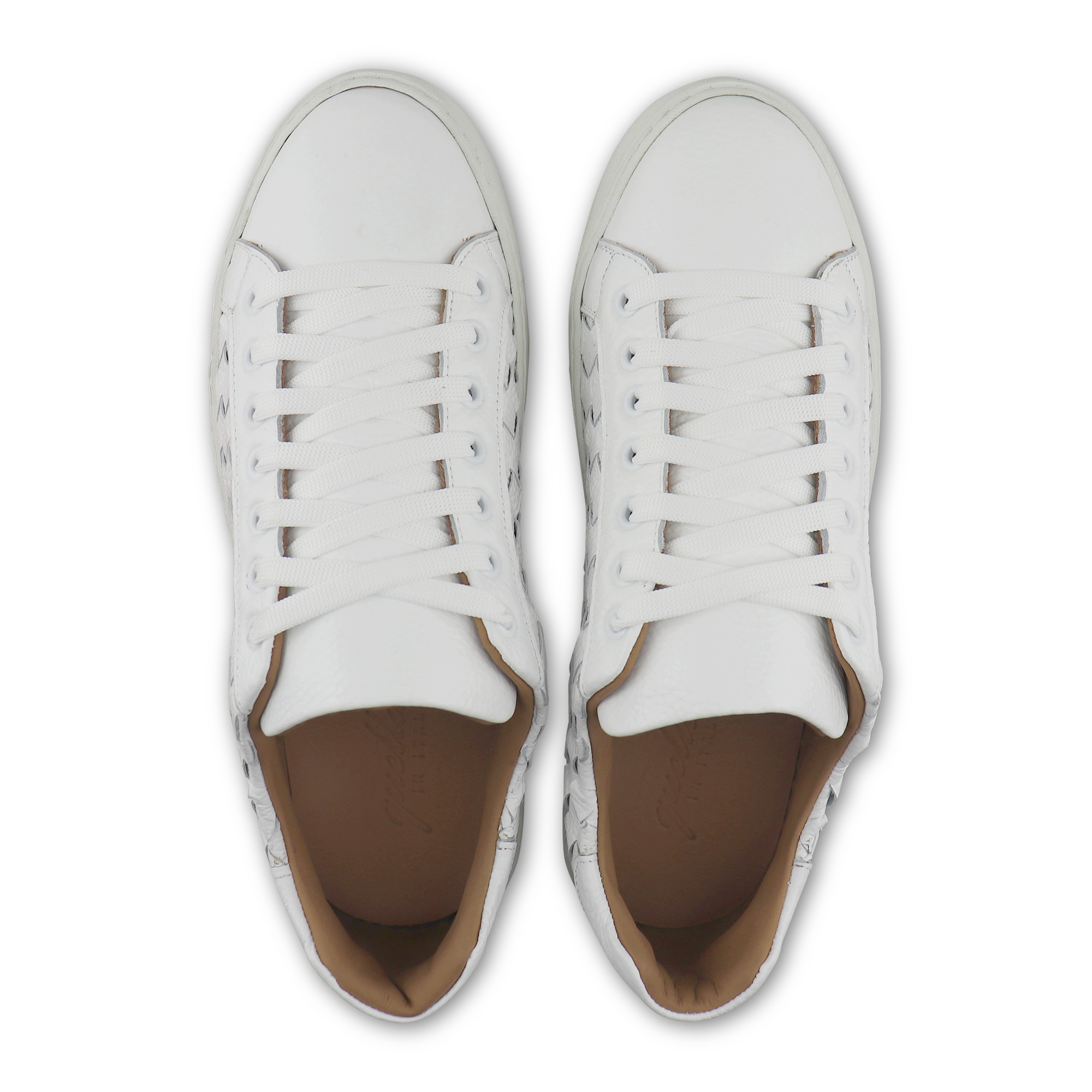 Sneakers bianca in pelle intrecciata