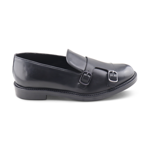 Slippers con fibbie in pelle nero