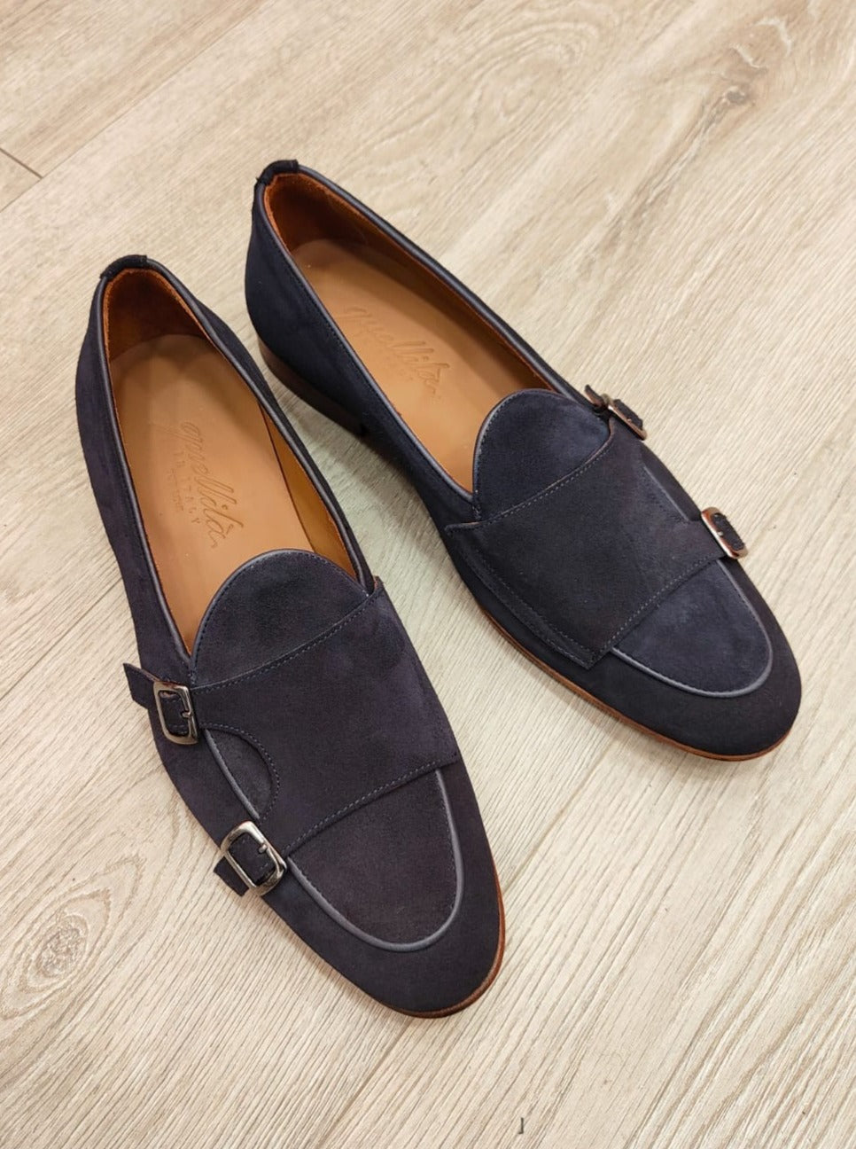 Blue Suede Buckle Slippers