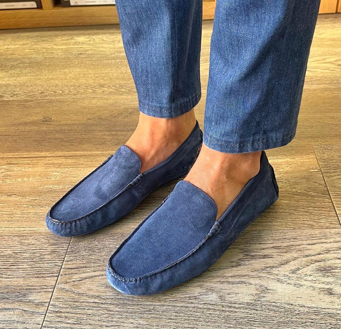 Mocassini Vibram camoscio bluette