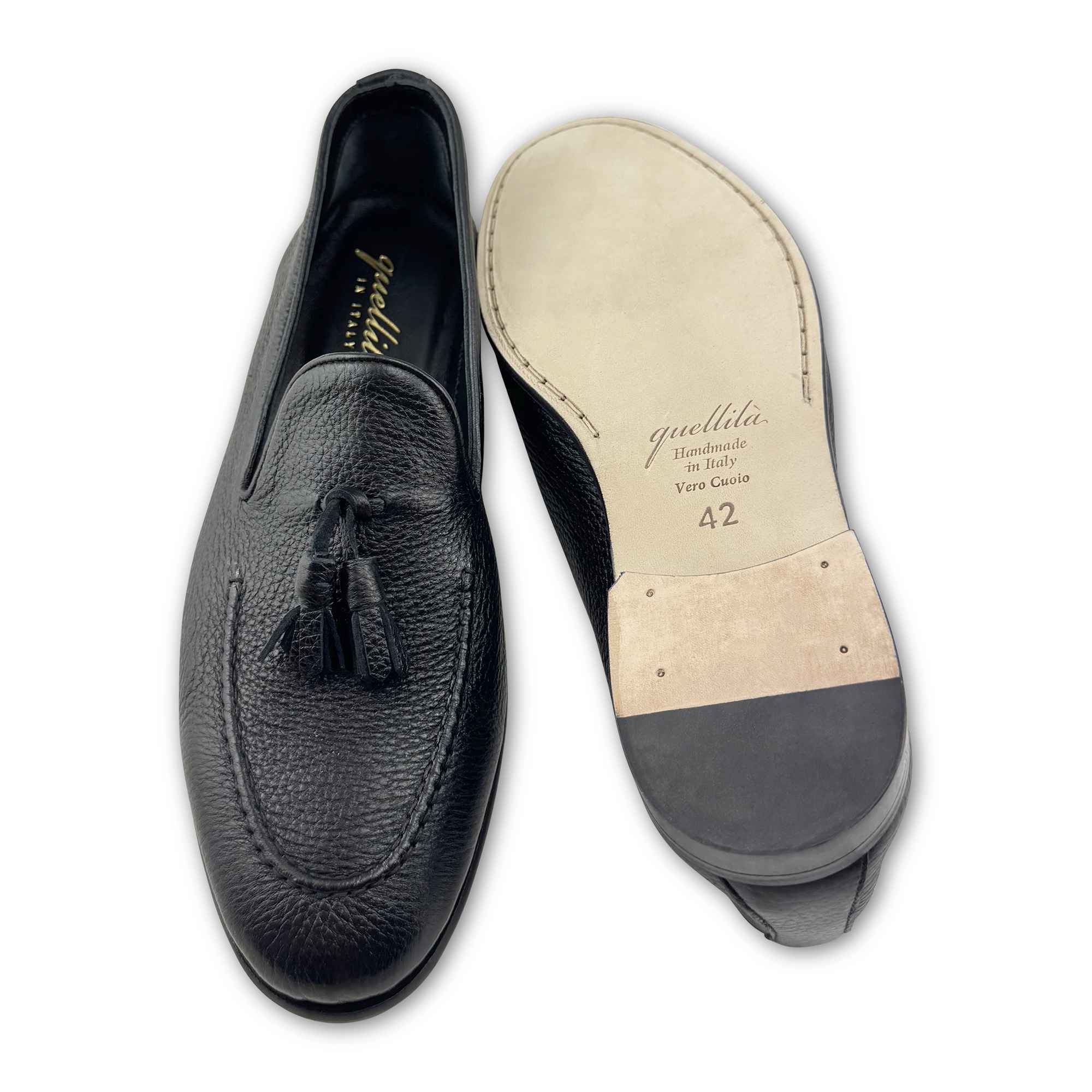 Mocassini tassel neri in pelle di cervo