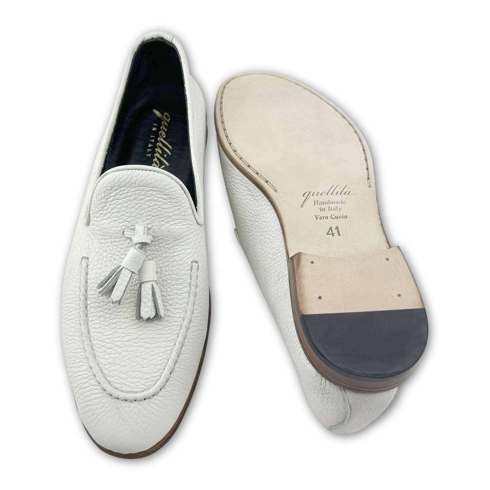 Mocassini tassel bianchi in pelle di cervo
