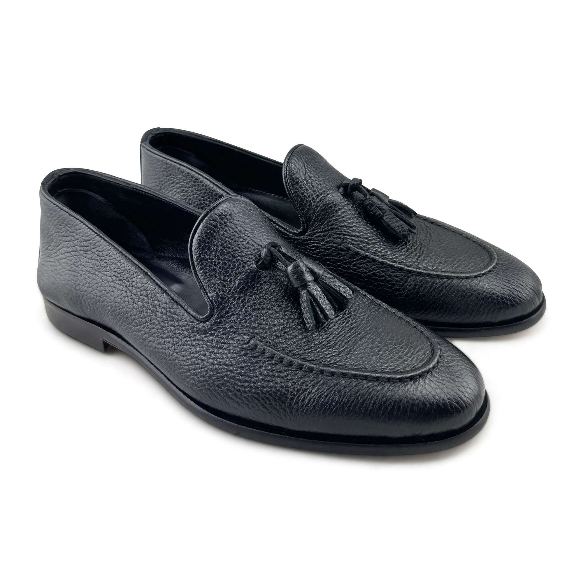 Mocassini tassel neri in pelle di cervo