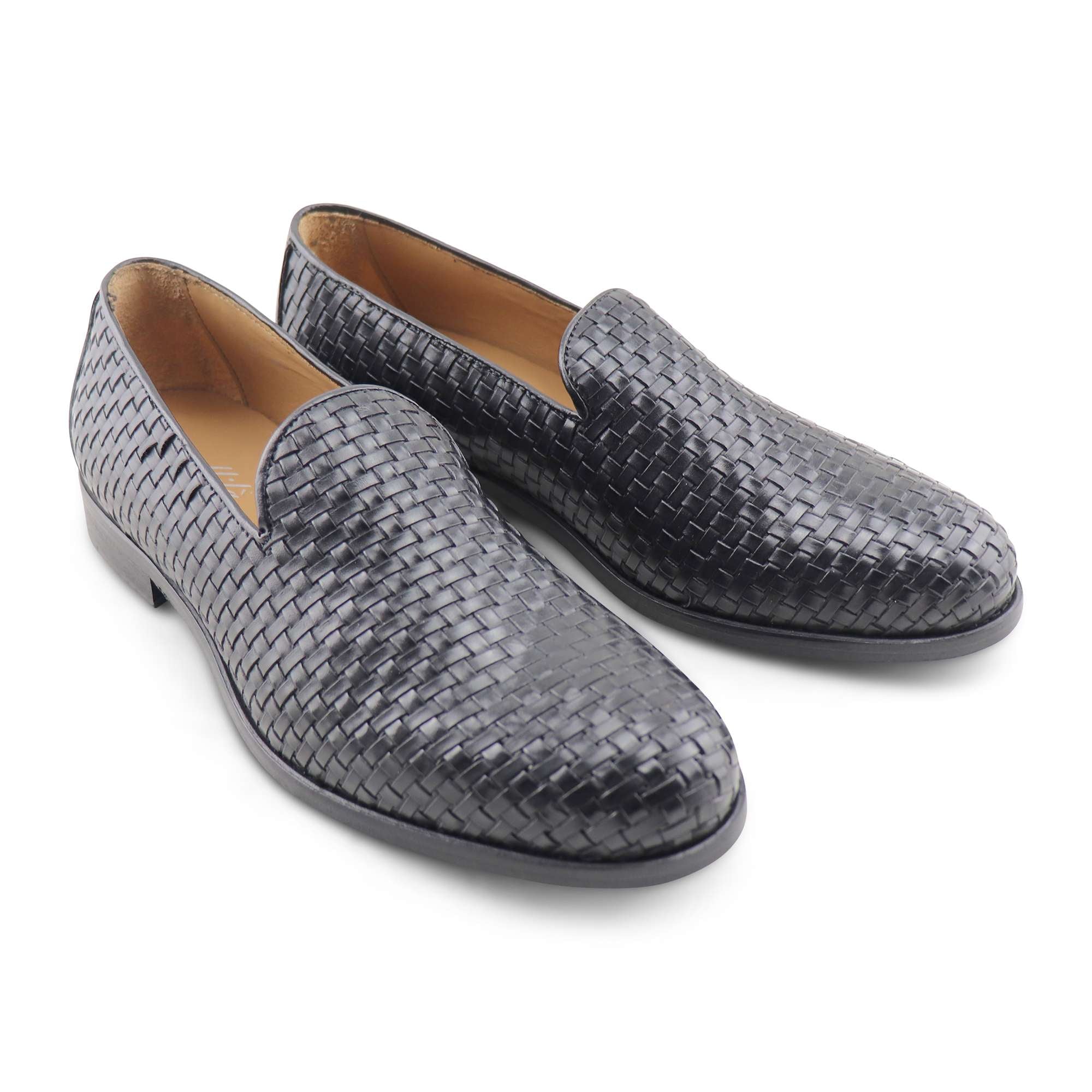 Mocassini pelle intrecciata nera