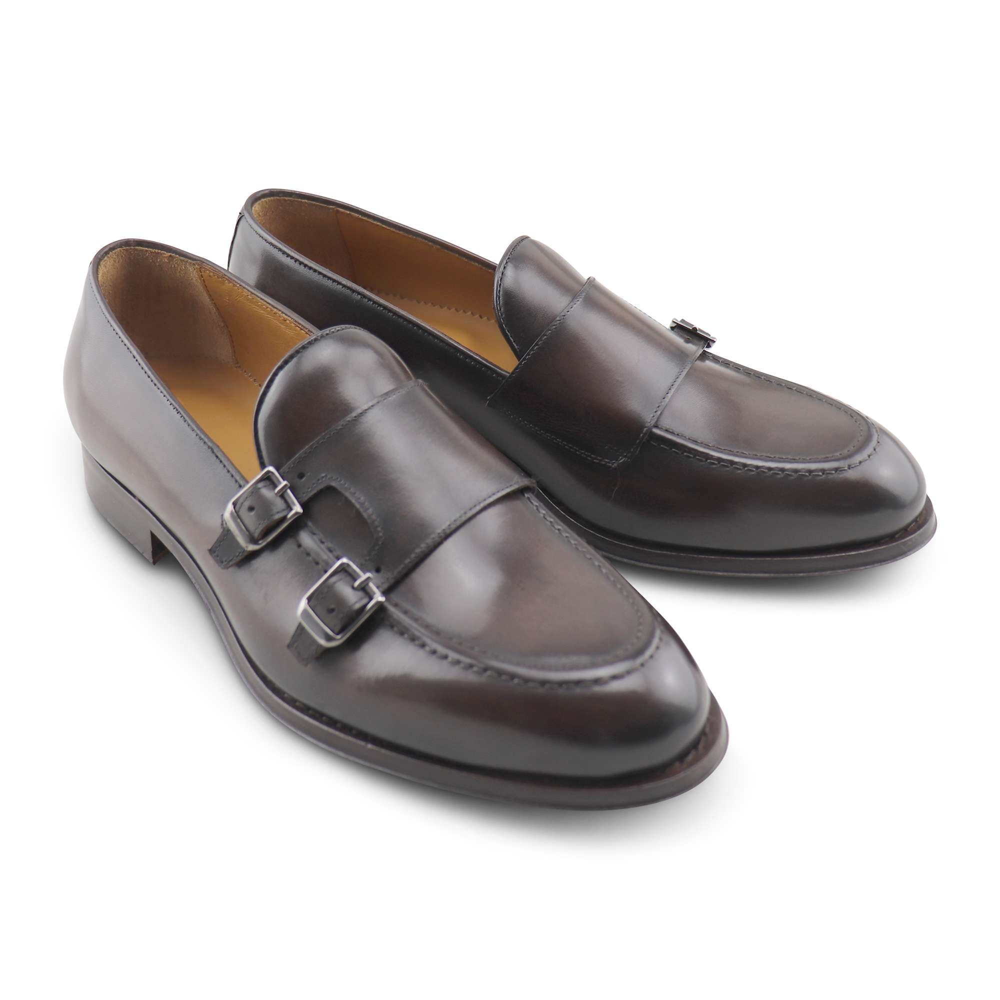 Doppia fibbia testa di moro in pelle