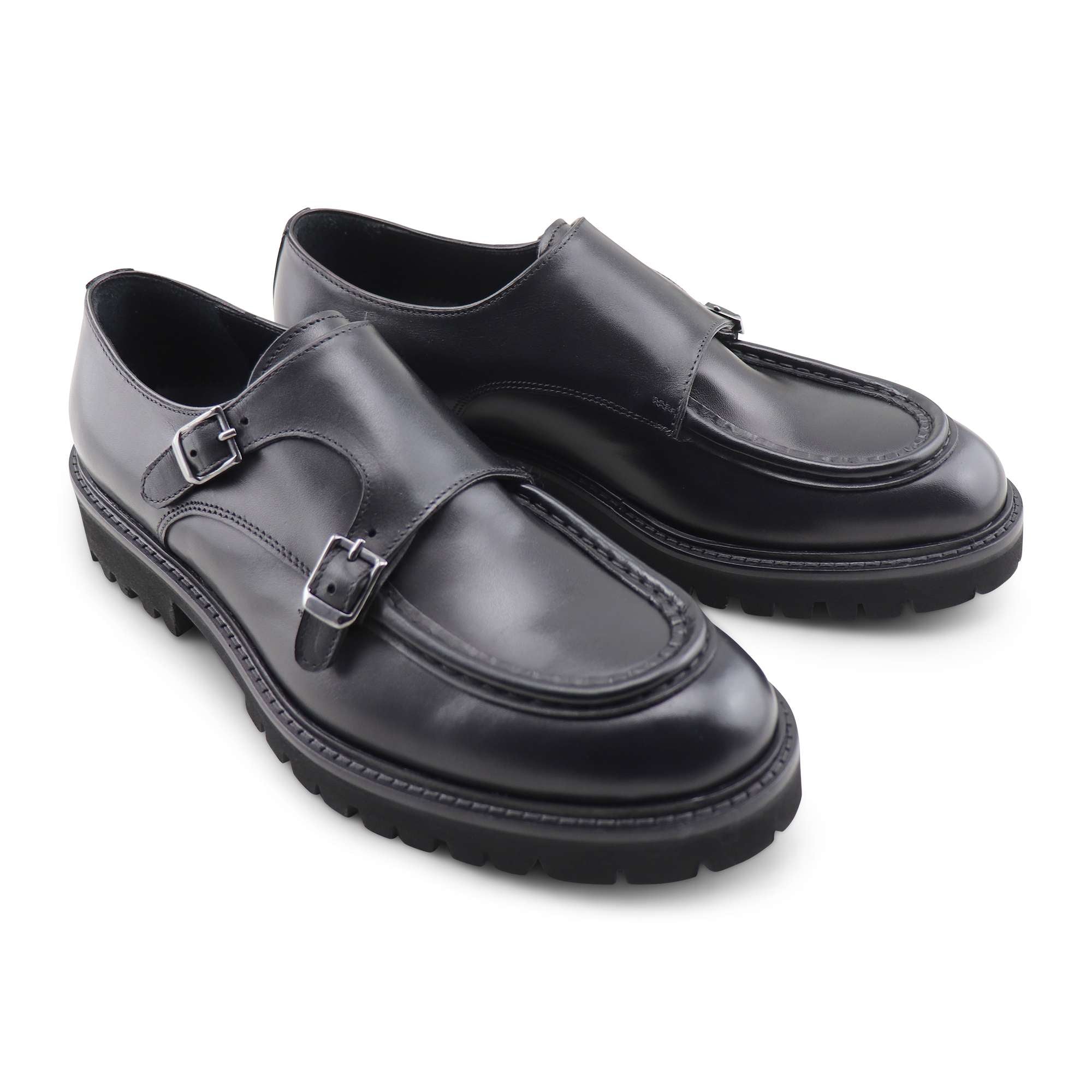 Doppia fibbia nera in pelle