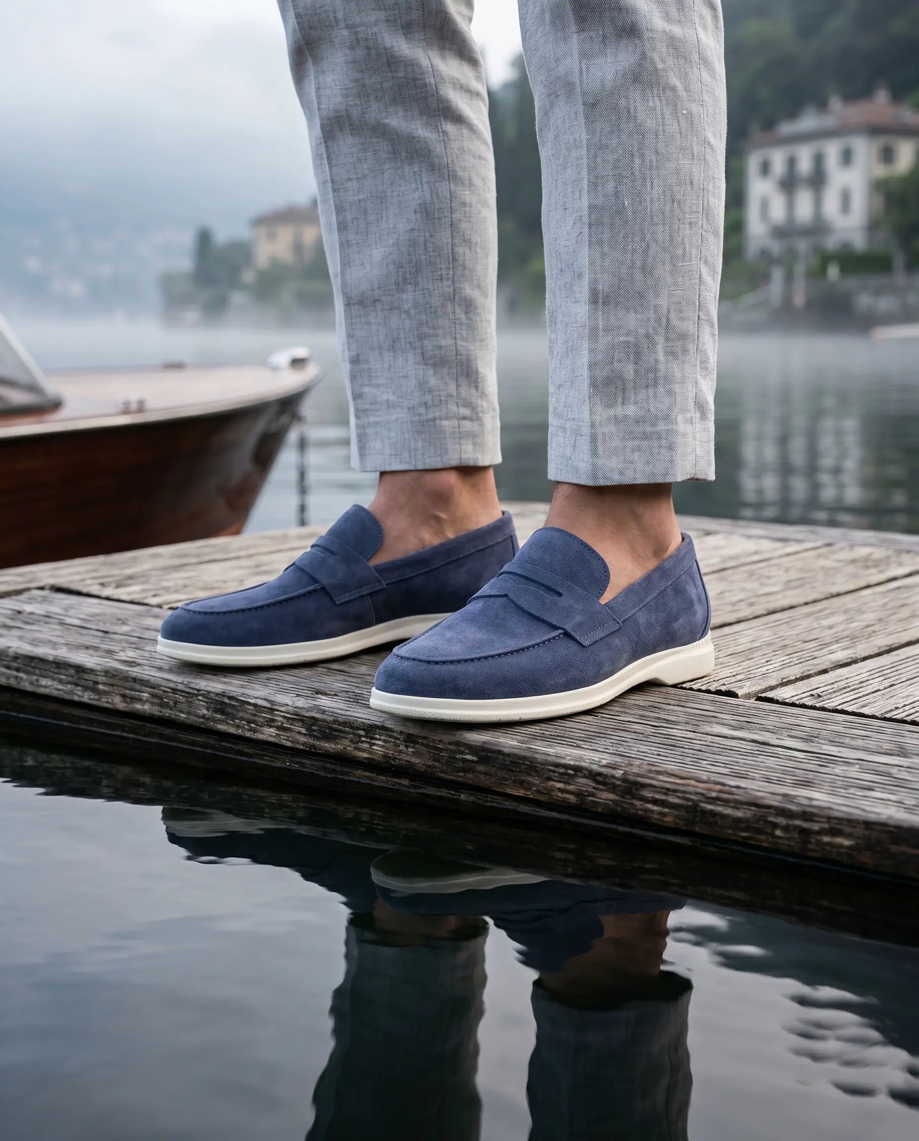 Mocassini vibram camoscio blu