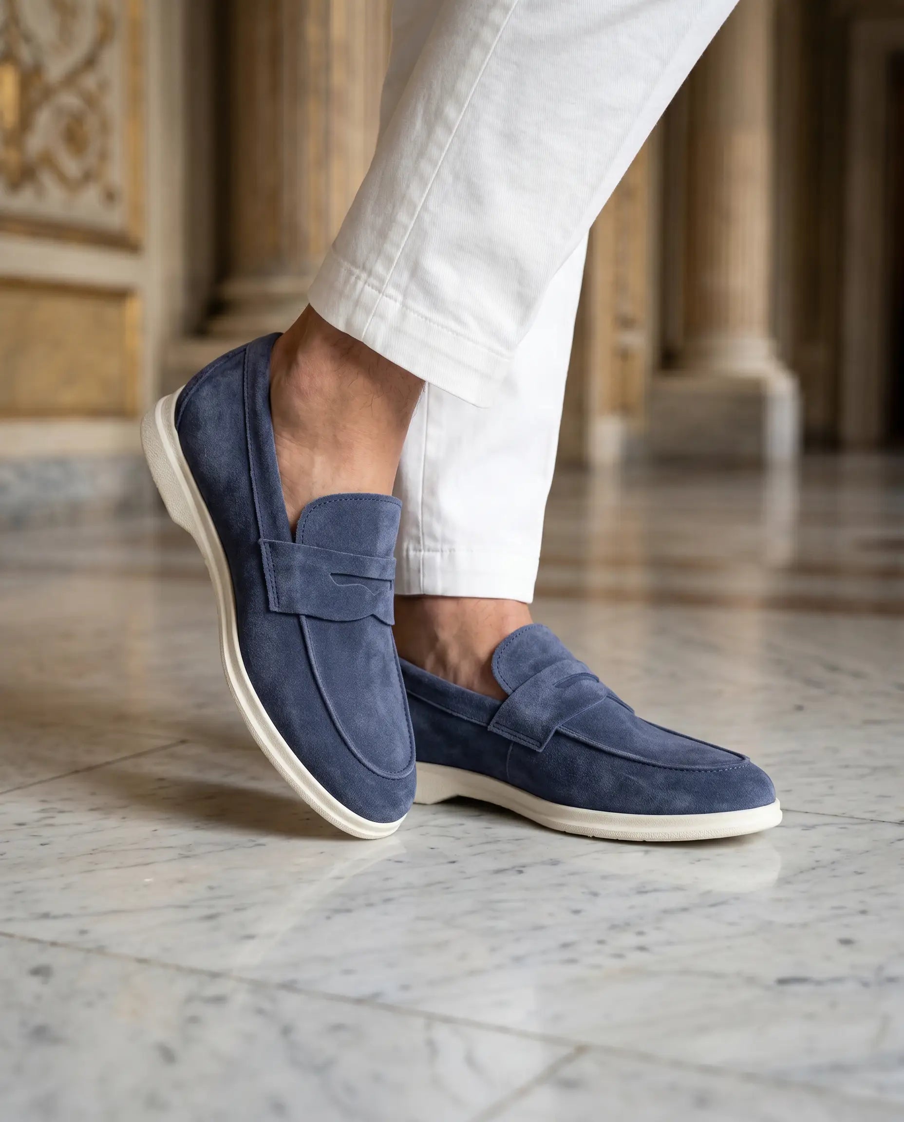 Mocassini vibram camoscio blu