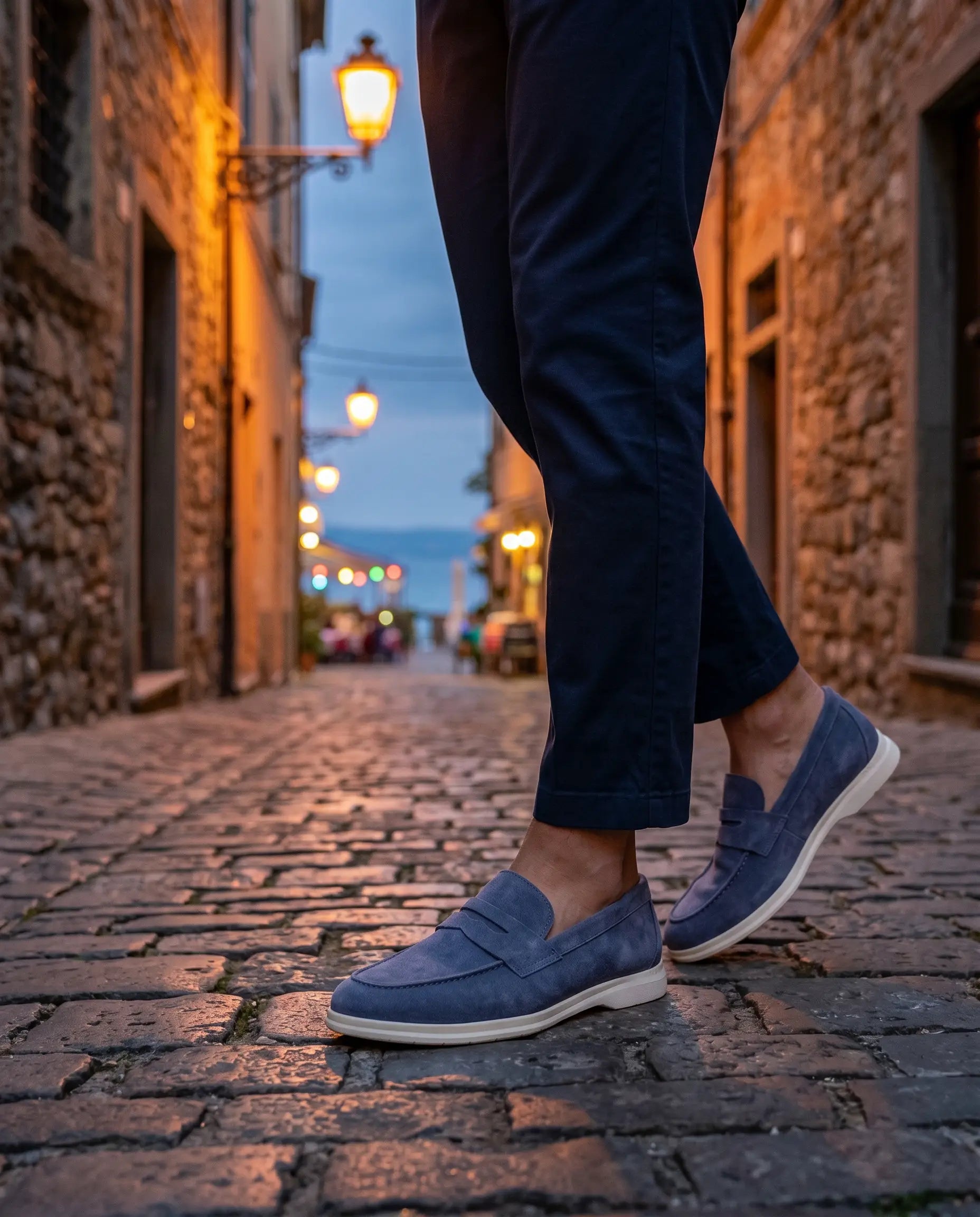 Blue suede Vibram loafers