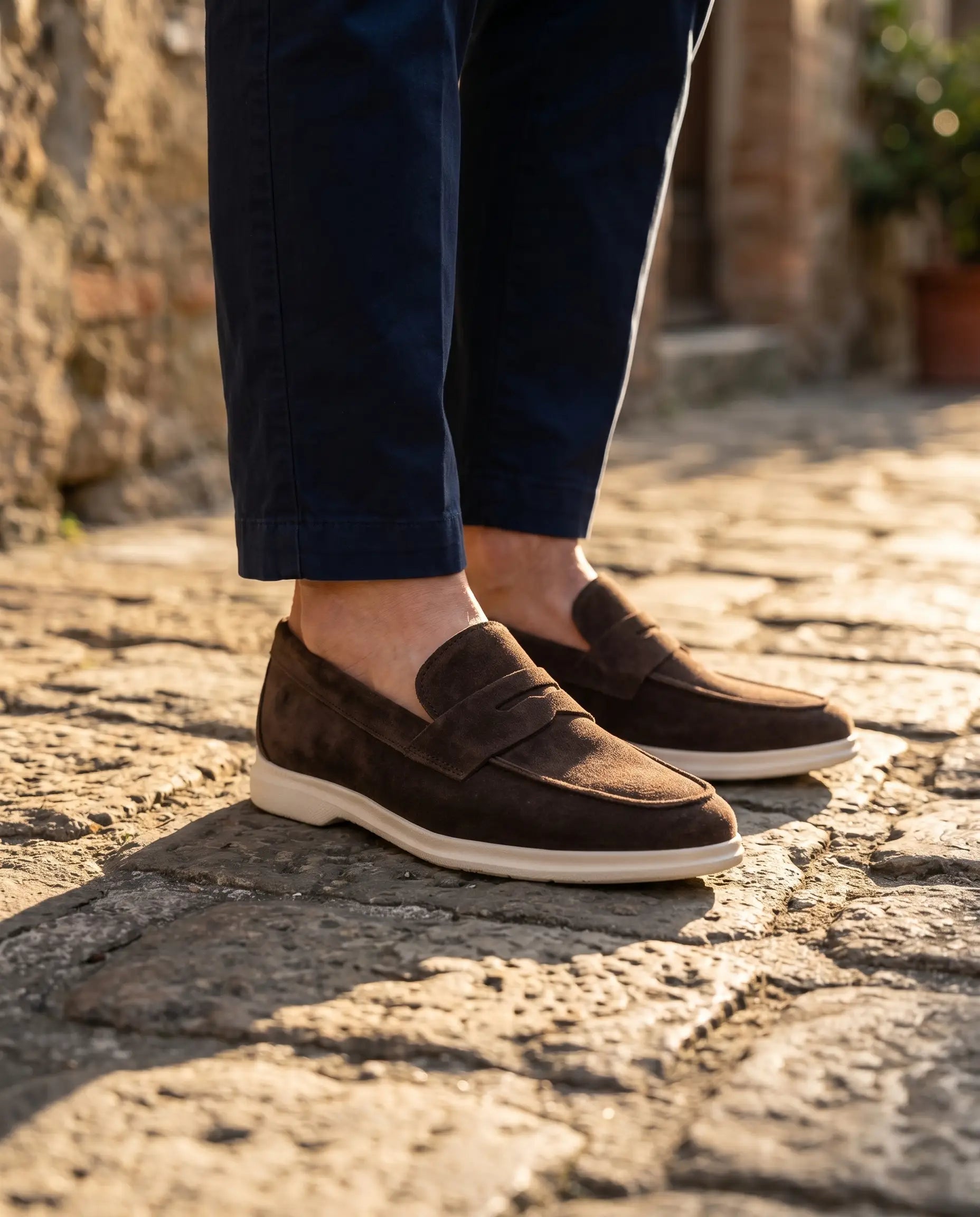 Dark brown suede Vibram loafers