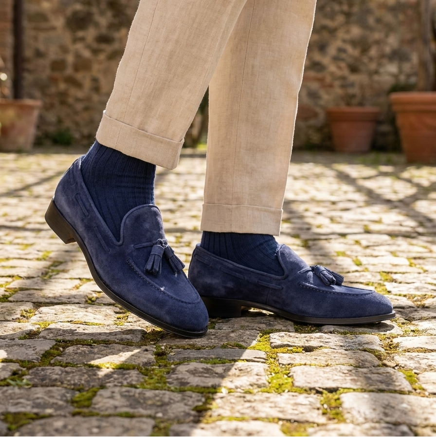 Tassel navy in camoscio