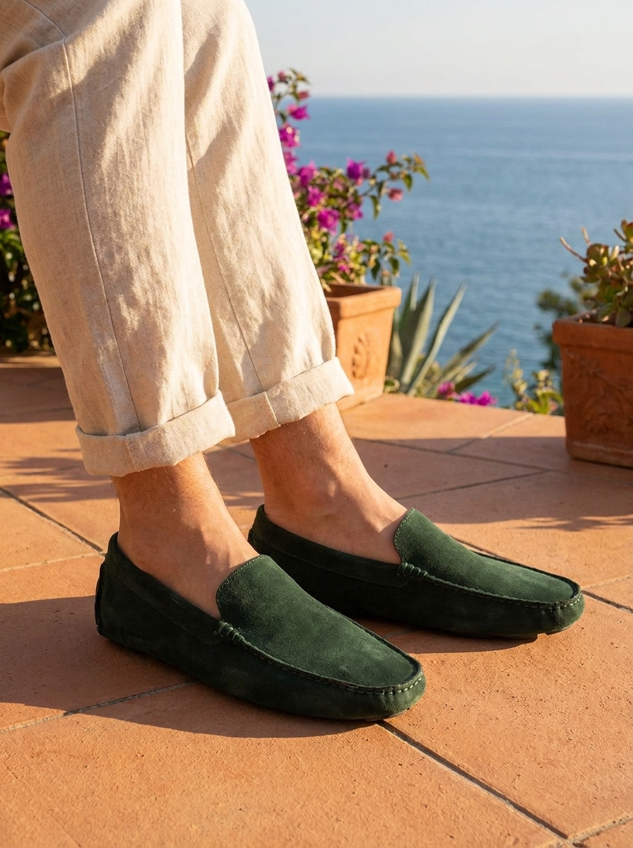 Mocassini Vibram camoscio verde