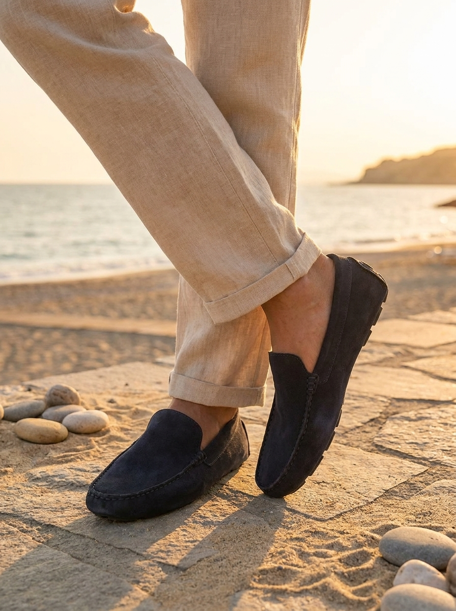 Vibram blue suede moccasins