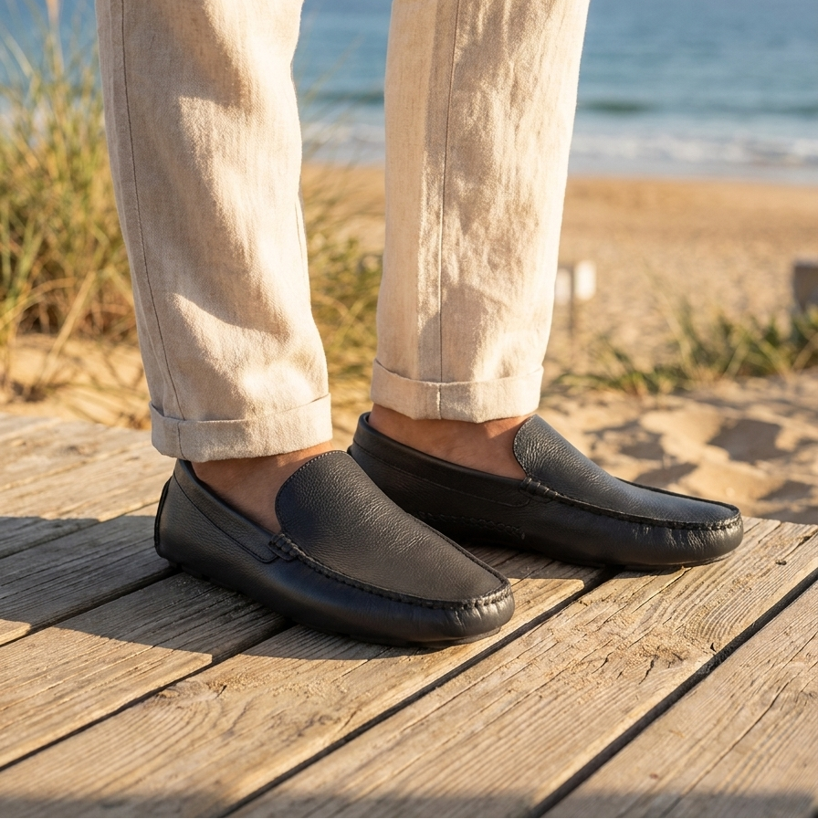 Vibram black leather moccasins