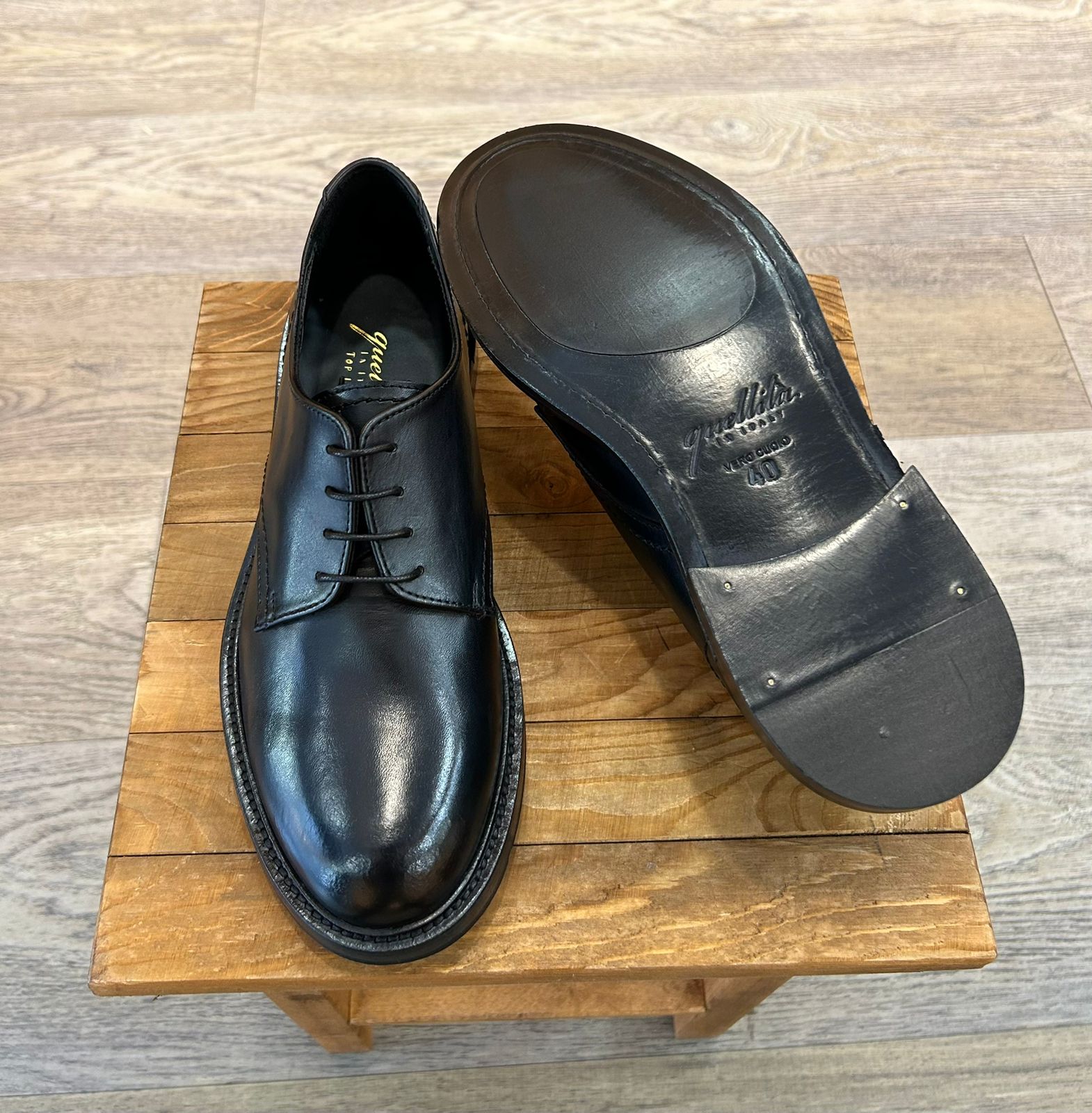 Black leather derby