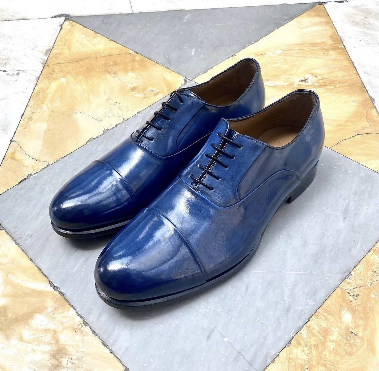 Scarpe Francesine in pelle blu chiaro