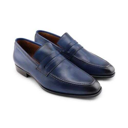 Mocassini blu in pelle