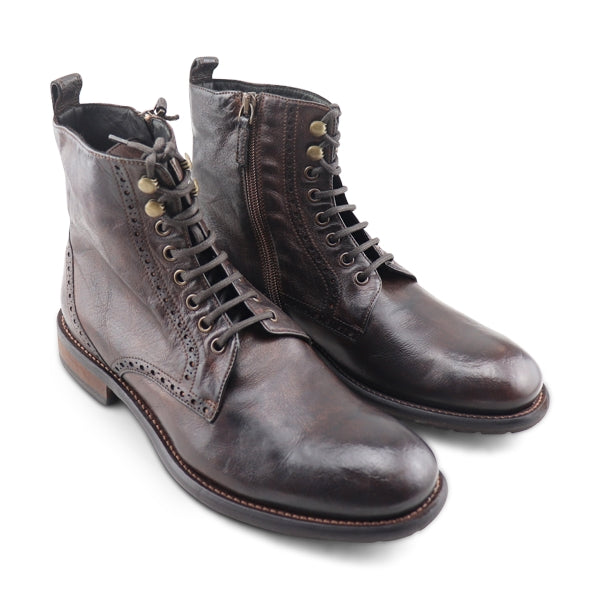 Bottines en cuir de buffle marron foncé