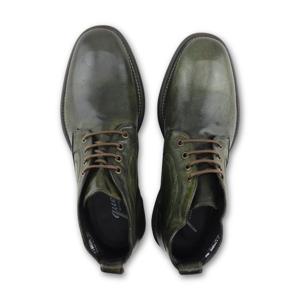 Green leather ankle boot