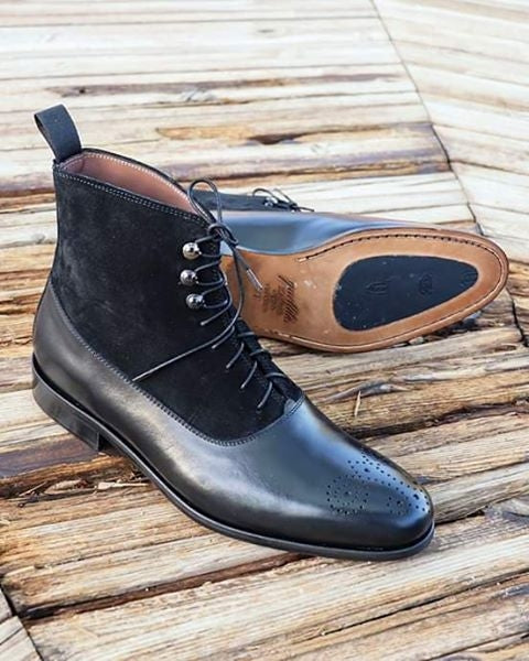 Stivaletti neri in pelle e camoscio