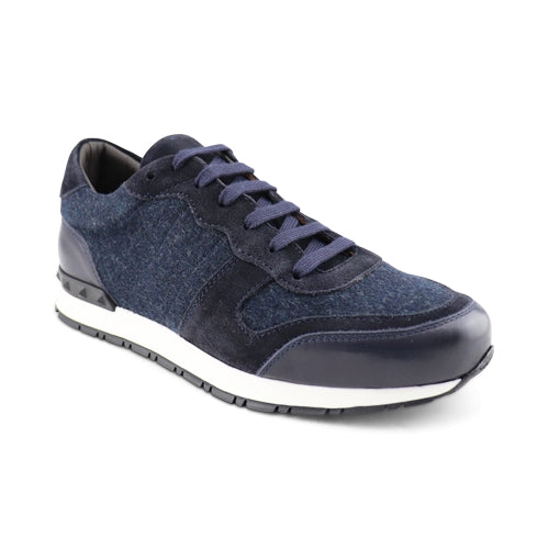 Sneakers blu in pelle e camoscio